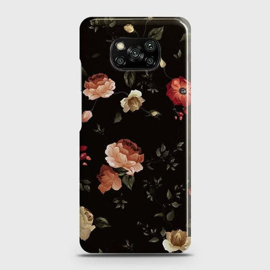 Xiaomi Poco X3 Cover - Matte Finish - Dark Rose Vintage Flowers Printed Hard Case with Life Time Colors Guarantee