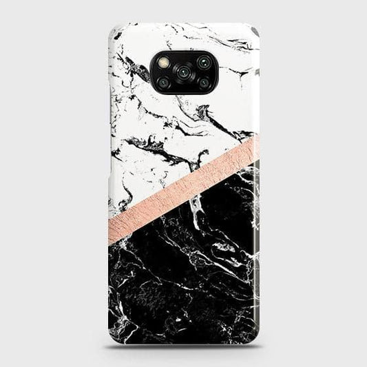 Xiaomi Poco X3 Pro Cover - Black & White Marble With Chic RoseGold Strip Case with Life Time Colors Guarantee