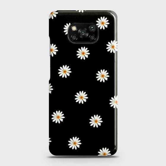 Xiaomi Poco X3 Cover - Matte Finish - White Bloom Flowers with Black Background Printed Hard Case with Life Time Colors Guarantee