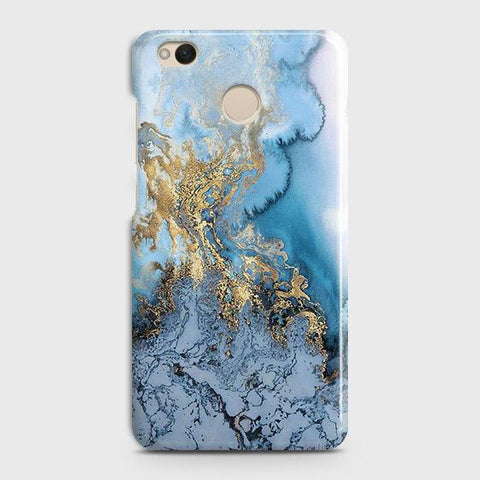Xiaomi Redmi 4 / 4X Cover - Trendy Golden & Blue Ocean Marble Printed Hard Case with Life Time Colors Guarantee
