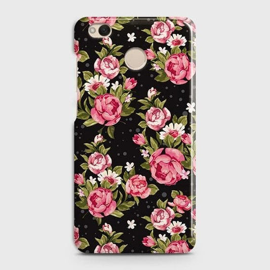 Xiaomi Redmi 4 / 4X Cover - Trendy Pink Rose Vintage Flowers Printed Hard Case with Life Time Colors Guarantee