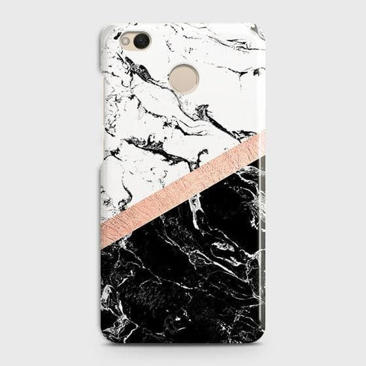 Xiaomi Redmi 4 / 4X Cover - Black & White Marble With Chic RoseGold Strip Case with Life Time Colors Guarantee (Fast Delivery)