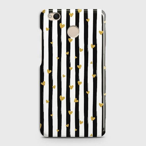 Xiaomi Redmi 4 / 4X Cover - Trendy Black & White Lining With Golden Hearts Printed Hard Case with Life Time Colors Guarantee