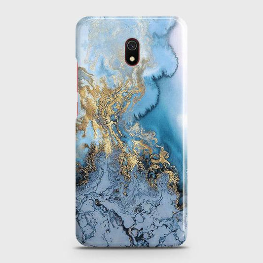 Xiaomi Redmi 8A Cover - Trendy Golden & Blue Ocean Marble Printed Hard Case with Life Time Colors Guarantee