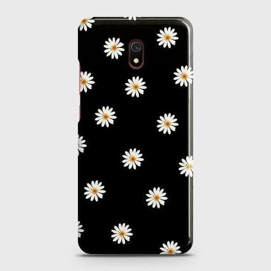 Xiaomi Redmi 8A Cover - Matte Finish - White Bloom Flowers with Black Background Printed Hard Case with Life Time Colors Guarantee