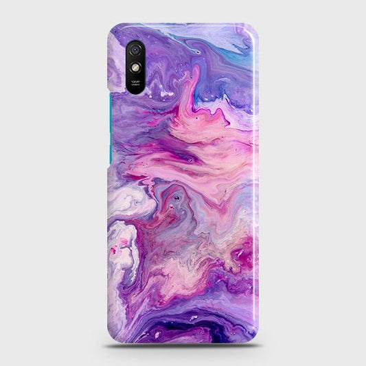 Xiaomi Redmi 9A Cover - Chic Blue Liquid Marble Printed Hard Case with Life Time Colors Guarantee