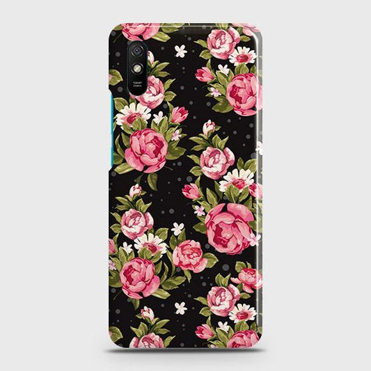 Xiaomi Redmi 9A Cover - Trendy Pink Rose Vintage Flowers Printed Hard Case with Life Time Colors Guarantee