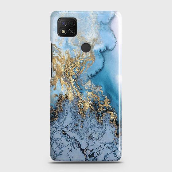 Xiaomi Redmi 10A Cover - Trendy Golden & Blue Ocean Marble Printed Hard Case with Life Time Colors Guarantee