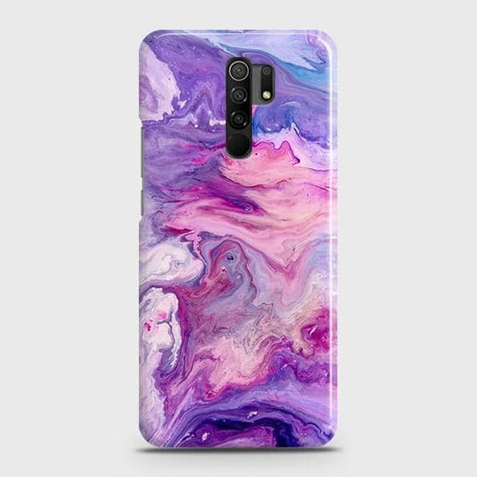 Xiaomi Redmi 9 Cover - Chic Blue Liquid Marble Printed Hard Case with Life Time Colors Guarantee