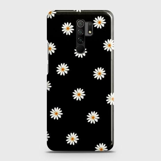 Xiaomi Redmi 9 Cover - Matte Finish - White Bloom Flowers with Black Background Printed Hard Case with Life Time Colors Guarantee