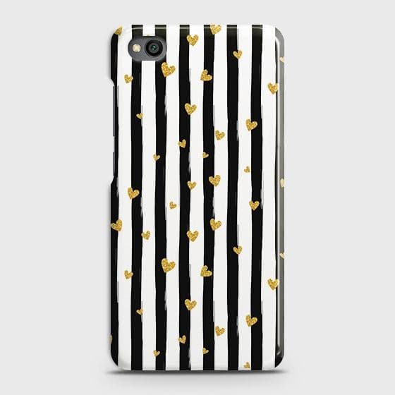 Xiaomi Redmi Go Cover - Trendy Black & White Lining With Golden Hearts Printed Hard Case with Life Time Colors Guarantee