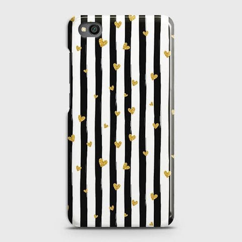 Xiaomi Redmi Go Cover - Trendy Black & White Lining With Golden Hearts Printed Hard Case with Life Time Colors Guarantee