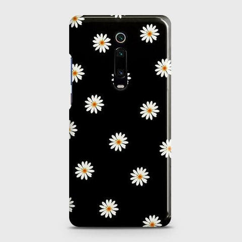 Xiaomi Redmi K20 Cover - Matte Finish - White Bloom Flowers with Black Background Printed Hard Case with Life Time Colors Guarantee