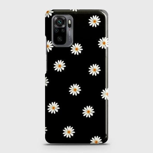 Xiaomi Redmi Note 10S Cover - Matte Finish - White Bloom Flowers with Black Background Printed Hard Case with Life Time Colors Guarantee
