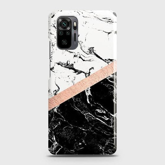 Xiaomi Redmi Note 10 Pro Max Cover - Black & White Marble With Chic RoseGold Strip Case with Life Time Colors Guarantee