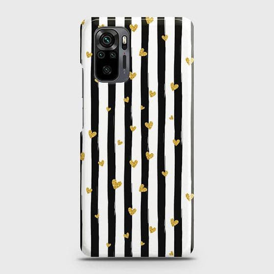 Xiaomi Redmi Note 10 Pro Max Cover - Trendy Black & White Lining With Golden Hearts Printed Hard Case with Life Time Colors Guarantee