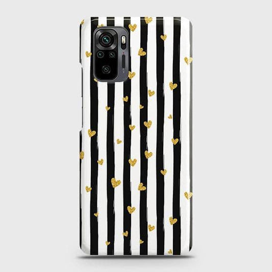 Xiaomi Redmi Note 10 Pro Cover - Trendy Black & White Lining With Golden Hearts Printed Hard Case with Life Time Colors Guarantee