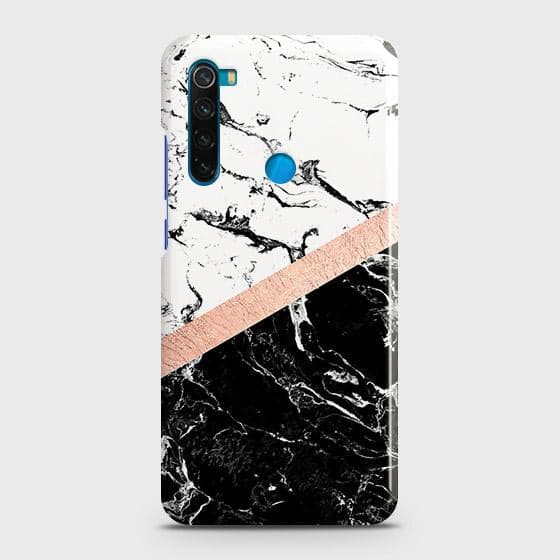 Xiaomi Redmi Note 8 Cover - Black & White Marble With Chic RoseGold Strip Case with Life Time Colors Guarantee