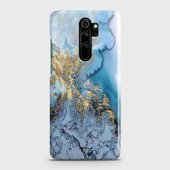 Xiaomi Redmi Note 8 Pro Cover - Trendy Golden & Blue Ocean Marble Printed Hard Case with Life Time Colors Guarantee