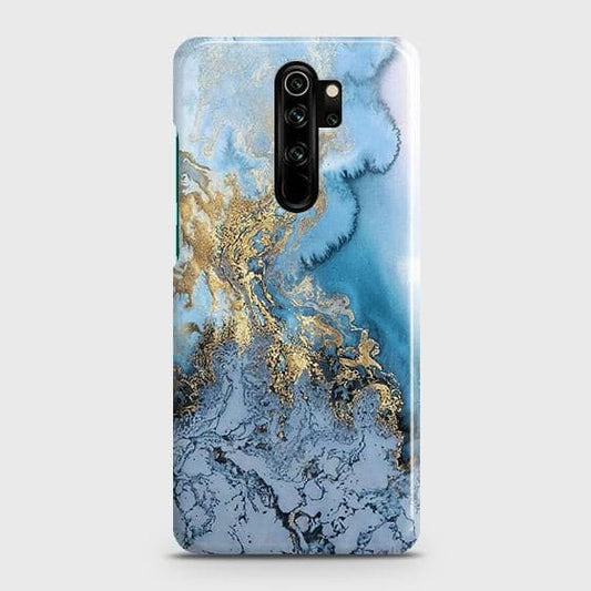 Xiaomi Redmi Note 8 Pro Cover - Trendy Golden & Blue Ocean Marble Printed Hard Case with Life Time Colors Guarantee