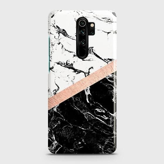 Xiaomi Redmi Note 8 Pro Cover - Black & White Marble With Chic RoseGold Strip Case with Life Time Colors Guarantee(