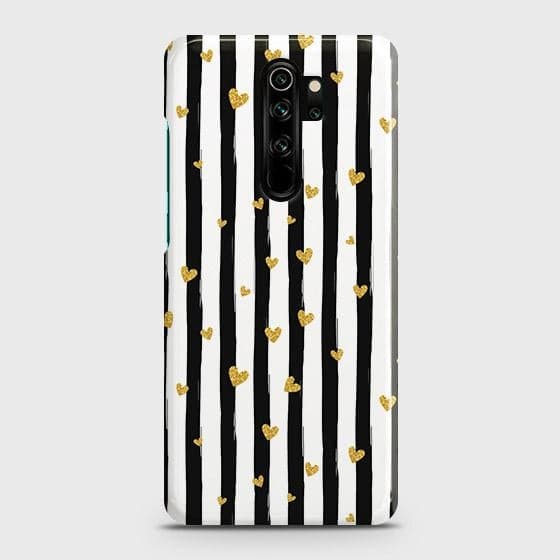 Xiaomi Redmi Note 8 Pro Cover - Trendy Black & White Lining With Golden Hearts Printed Hard Case with Life Time Colors Guarante