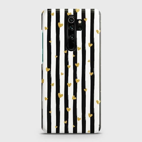 Xiaomi Redmi Note 8 Pro Cover - Trendy Black & White Lining With Golden Hearts Printed Hard Case with Life Time Colors Guarante