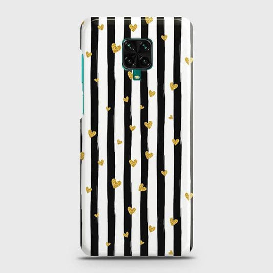 Xiaomi Redmi Note 9S Cover - Trendy Black & White Lining With Golden Hearts Printed Hard Case with Life Time Colors Guarantee