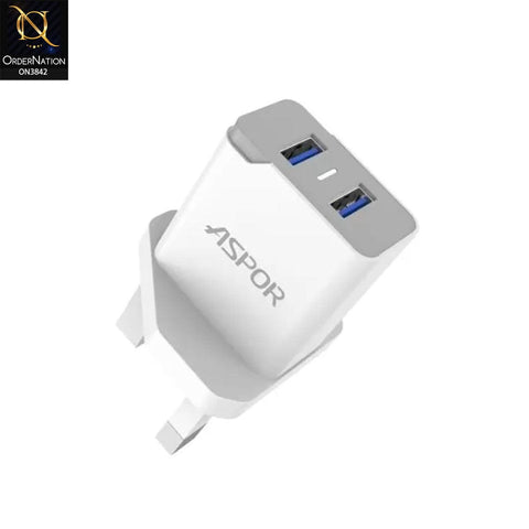 ASPOR A823 DUAL USB 2.4 A IQ Home Charger LED Blue Light 2 USB - White