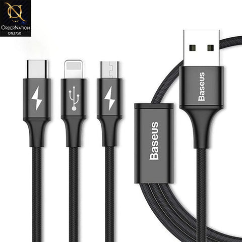 Baseus Rapid 3-In-1 USB To Micro + Lightning + Type-C Cable Black