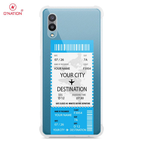 Samsung Galaxy A02 Cover - Personalised Boarding Pass Ticket Series - 5 Designs - Clear Phone Case - Soft Silicon Borders