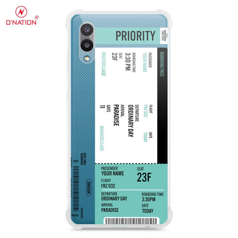 Samsung Galaxy A02 Cover - Personalised Boarding Pass Ticket Series - 5 Designs - Clear Phone Case - Soft Silicon Borders