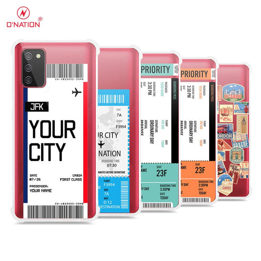 Samsung Galaxy A02s Cover - Personalised Boarding Pass Ticket Series - 5 Designs - Clear Phone Case - Soft Silicon Borders