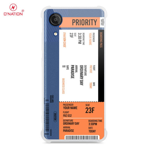 Samsung Galaxy A03 Core Cover - Personalised Boarding Pass Ticket Series - 5 Designs - Clear Phone Case - Soft Silicon Borders