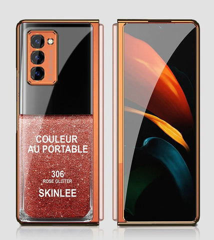 Samsung Galaxy Z Fold 2 5G Cover - Couleur Au Portable Series - Premium Electroplated Infinity Ultra Shine Glass Soft Silicon Borders Case