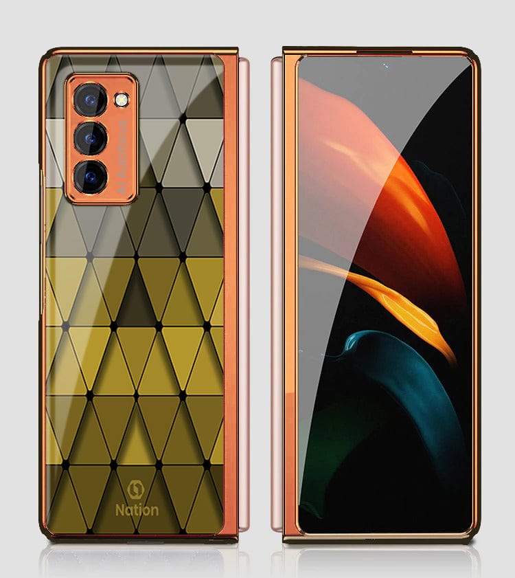 Samsung Galaxy Z Fold2 Cover - ONation Pyramid Series - Premium Electroplated Infinity Ultra Shine Glass Soft Silicon Borders Case