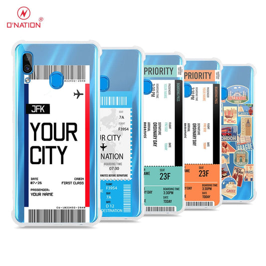 Samsung Galaxy A20 Cover - Personalised Boarding Pass Ticket Series - 5 Designs - Clear Phone Case - Soft Silicon Borders
