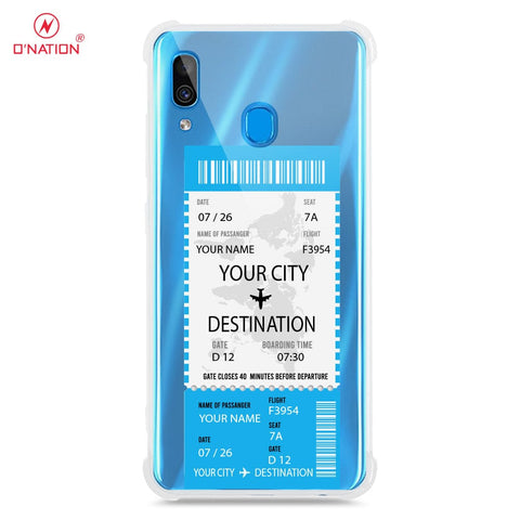 Samsung Galaxy A20 Cover - Personalised Boarding Pass Ticket Series - 5 Designs - Clear Phone Case - Soft Silicon Borders