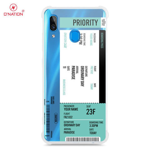 Samsung Galaxy A20 Cover - Personalised Boarding Pass Ticket Series - 5 Designs - Clear Phone Case - Soft Silicon Borders