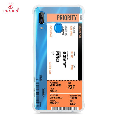 Samsung Galaxy A20 Cover - Personalised Boarding Pass Ticket Series - 5 Designs - Clear Phone Case - Soft Silicon Borders