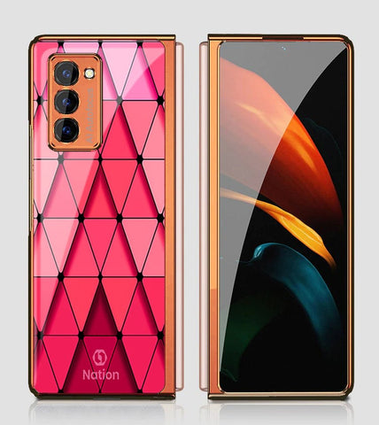 Samsung Galaxy Z Fold2 Cover - ONation Pyramid Series - Premium Electroplated Infinity Ultra Shine Glass Soft Silicon Borders Case