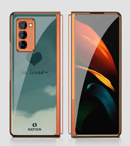 Samsung Galaxy Z Fold 2 5G Cover - ONation Heart Series - Premium Electroplated Infinity Ultra Shine Glass Soft Silicon Borders Case