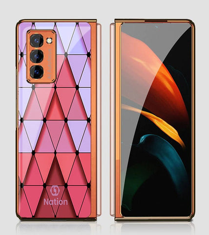 Samsung Galaxy Z Fold2 Cover - ONation Pyramid Series - Premium Electroplated Infinity Ultra Shine Glass Soft Silicon Borders Case