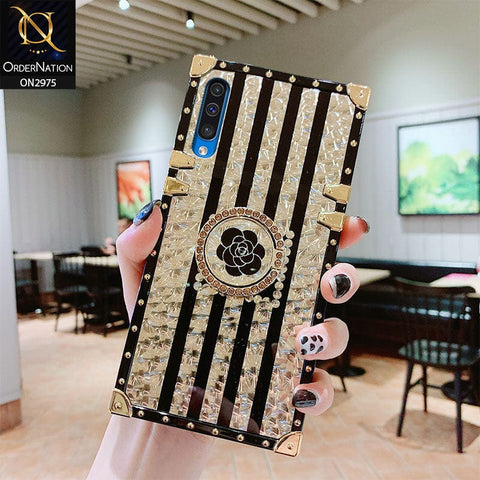 Samsung Galaxy A30s Cover - Design 2 - 3D illusion Gold Flowers Soft Trunk Case With Ring Holder