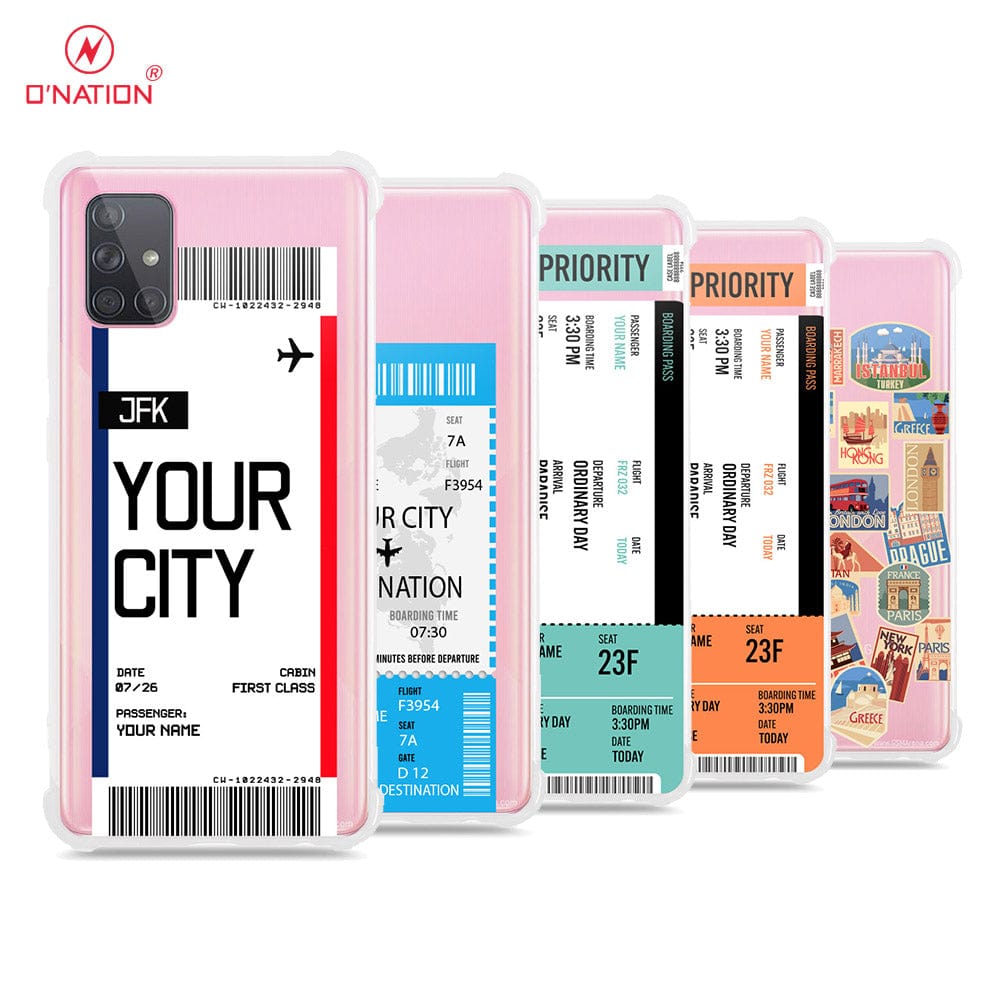 Samsung Galaxy A51 Cover - Personalised Boarding Pass Ticket Series - 5 Designs - Clear Phone Case - Soft Silicon Borders