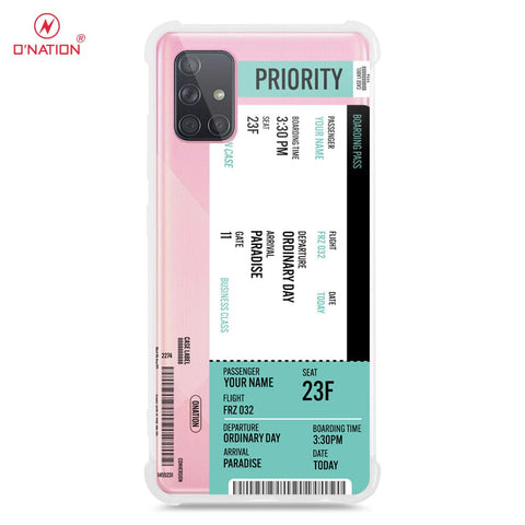 Samsung Galaxy A51 Cover - Personalised Boarding Pass Ticket Series - 5 Designs - Clear Phone Case - Soft Silicon Borders