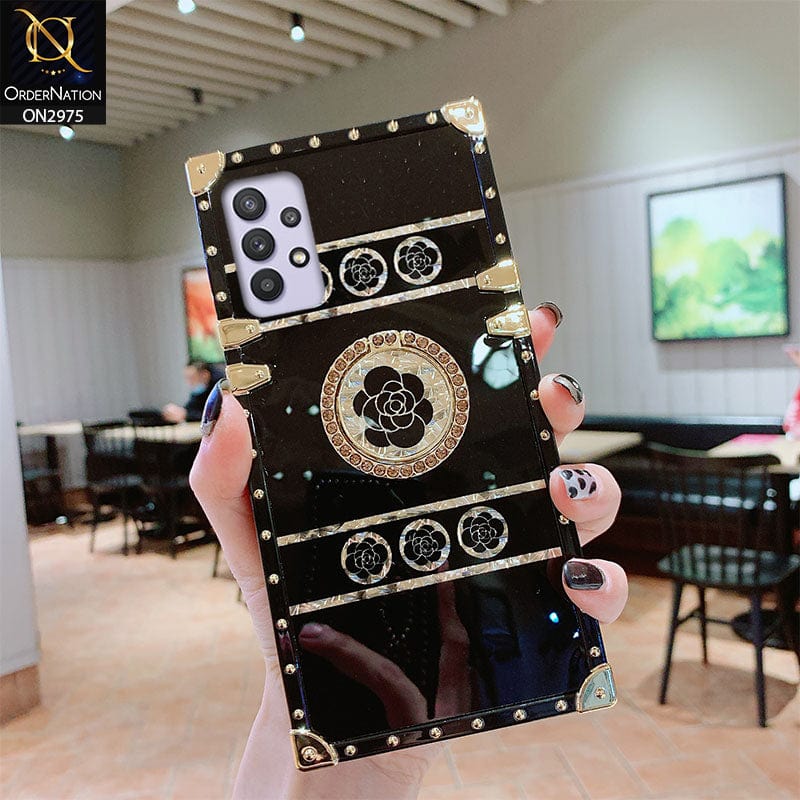 Samsung Galaxy A52 Cover - Design 1 - 3D illusion Gold Flowers Soft Trunk Case With Ring Holder
