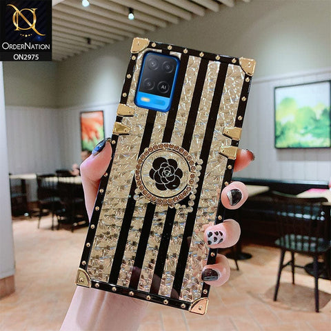 Oppo A55 5G Cover - Design 2 - 3D illusion Gold Flowers Soft Trunk Case With Ring Holder