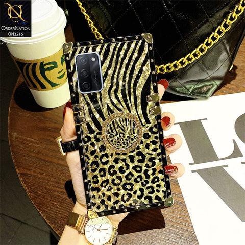 Oppo A55 5G Cover - Design1 - Trendy Stripes Pattern Golden Square Case With Matching Bling Ring Holder