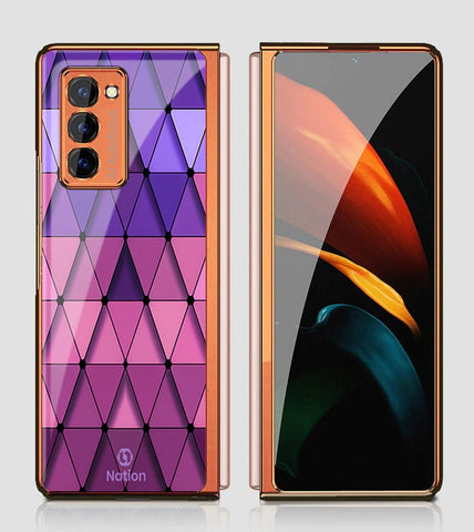 Samsung Galaxy Z Fold2 Cover - ONation Pyramid Series - Premium Electroplated Infinity Ultra Shine Glass Soft Silicon Borders Case